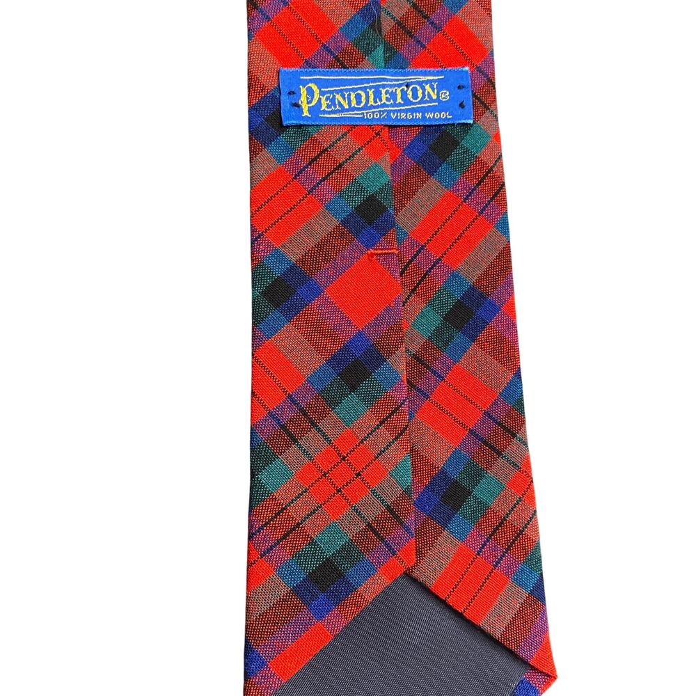 Pendleton 100% Virgin Wool Tartan Plaid Necktie Red USA Vintage Heritage Classic - Picture 2 of 4